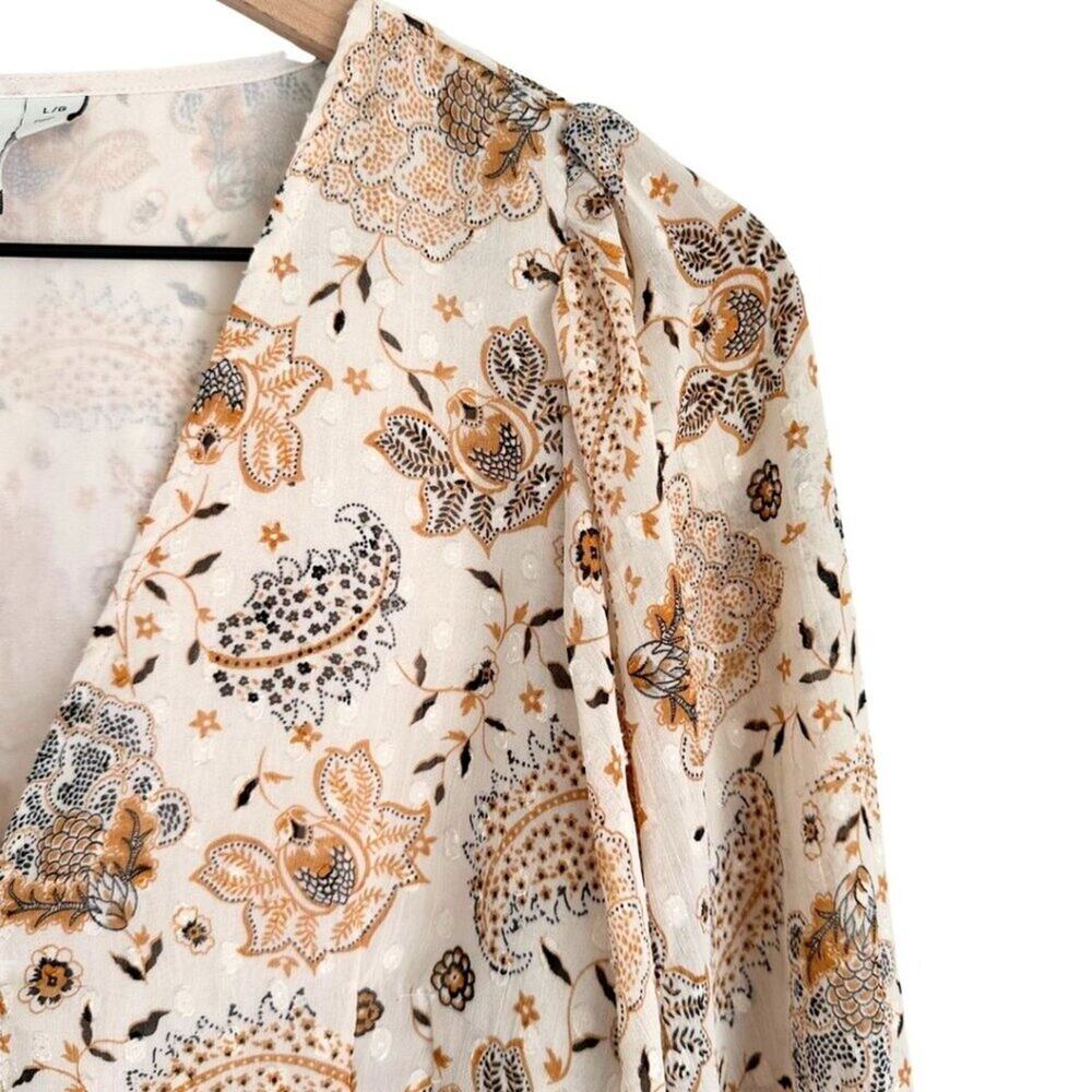 Joie V Neck Button Up Multicolor Print Cream Brown L - Picture 4 of 12